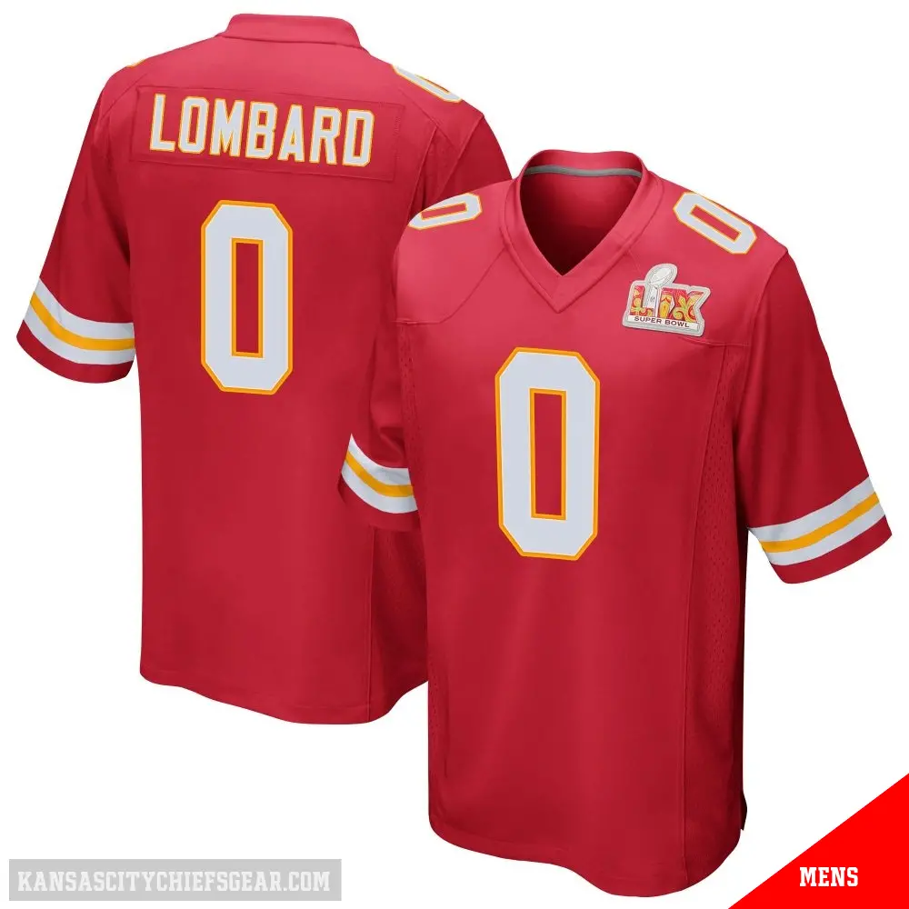 ＃0 Men's Joey Lombard Red Game Kansas City Chiefs Team Color Super Bowl LIX Jersey