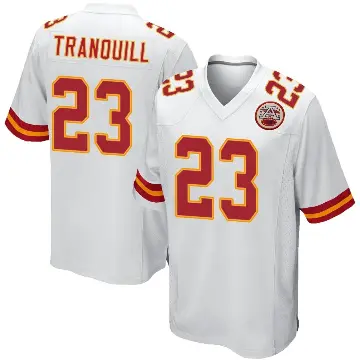 ＃23 Men's Drue Tranquill White Game Kansas City Chiefs Jersey