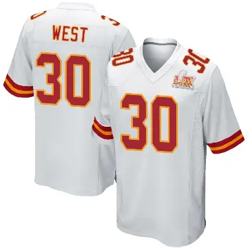 ＃30 Youth Charcandrick West White Game Kansas City Chiefs Super Bowl LIX Jersey