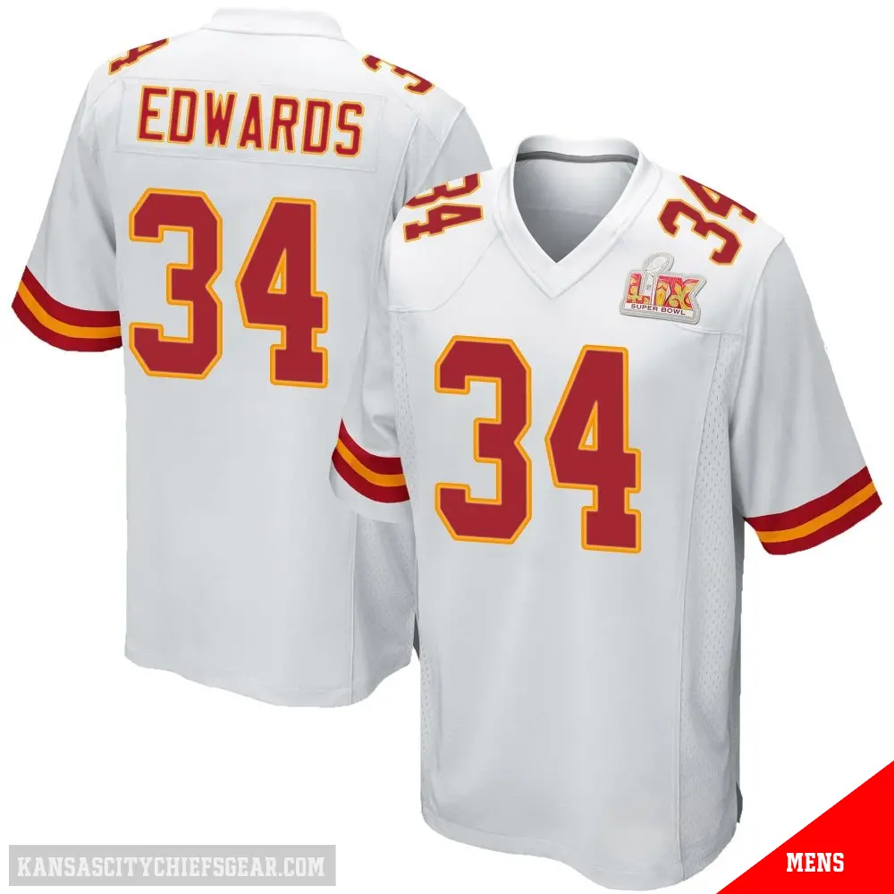 ＃34 Men's Mike Edwards White Game Kansas City Chiefs Super Bowl LIX Jersey
