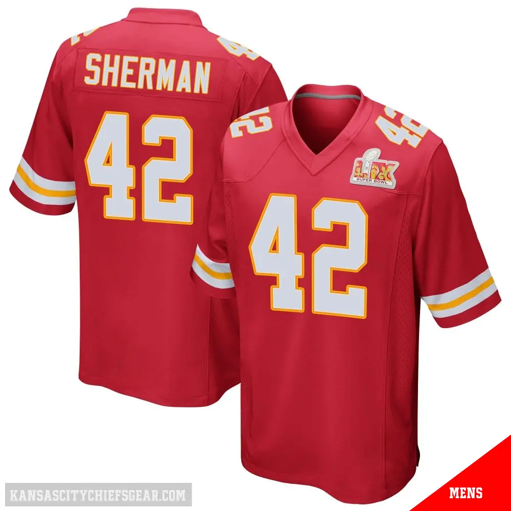 ＃42 Men's Anthony Sherman Red Game Kansas City Chiefs Team Color Super Bowl LIX Jersey