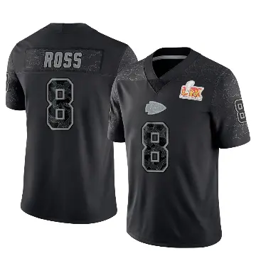 ＃8 Men's Justyn Ross Black Limited Kansas City Chiefs Reflective Super Bowl LIX Jersey