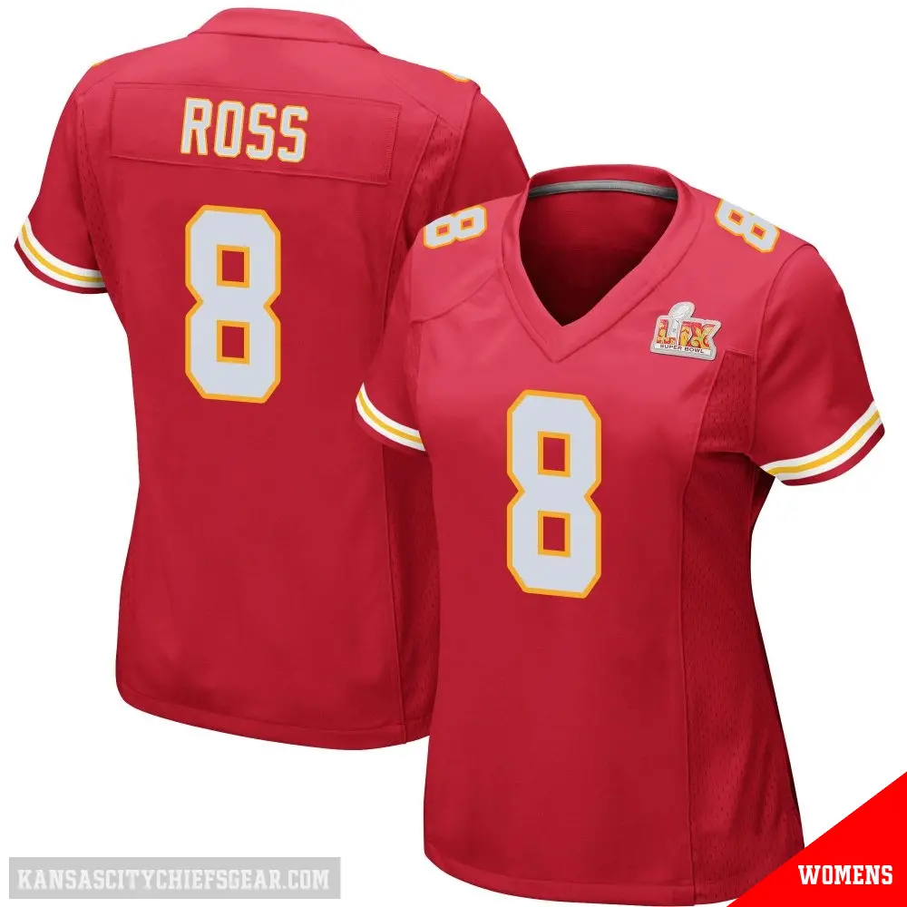 ＃8 Women's Justyn Ross Red Game Kansas City Chiefs Team Color Super Bowl LIX Jersey
